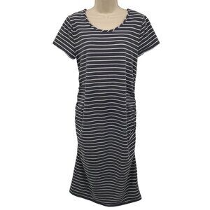 Isakel Womens Gray Striped Maternity Ruched Semi Fitted Thick Knit Dresses Sz L